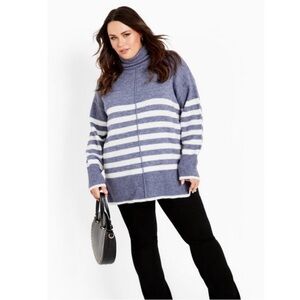 Avenue Women's Blue Striped Turtleneck Sweater, size 18/20